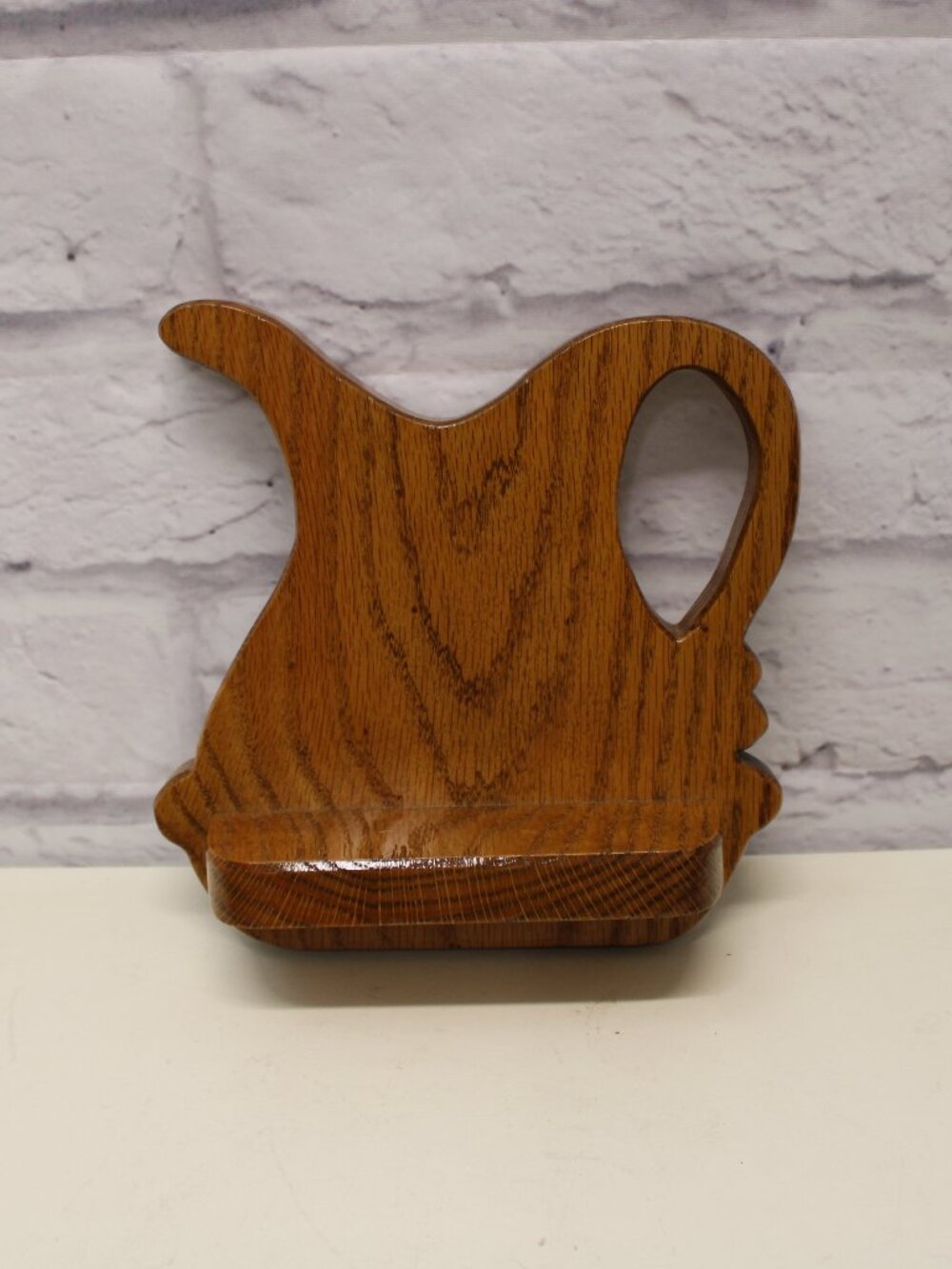 Vintage Wooden Oak Pitcher Shaped Wall Pocket Shelf